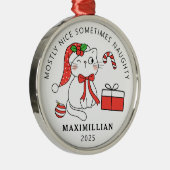 Stoute kat met kerstmis metalen ornament (Rechts)