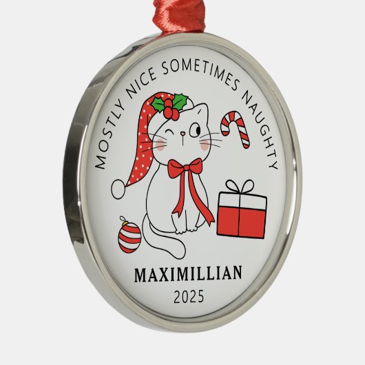 Stoute kat met kerstmis metalen ornament (Rechts)