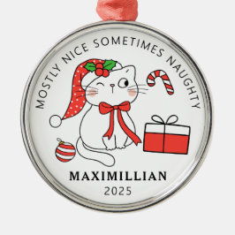 Stoute kat met kerstmis metalen ornament