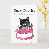 Stoute kat met taart verjaardagskaart kaart (Gele Bloem)