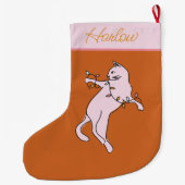 Stoute kat roze kerst grote kerstsok (Achterkant)