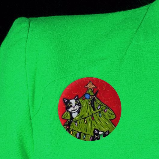 Stoute katten klimmen in de kerstboom ronde button 5,7 cm