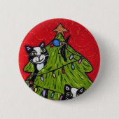 Stoute katten klimmen in de kerstboom ronde button 5,7 cm (Voorkant)