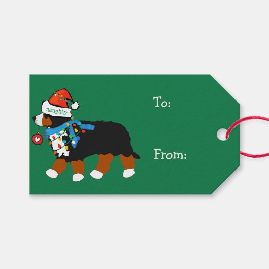 Stoute Kerst Berner Sennenhond Custom Cadeaulabel (Voorkant (Horizontaal))