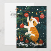 Stoute Kerstkat Klimboom Custom Text Feestdagenkaart (Voorkant / Achterkant)