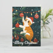Stoute Kerstkat Klimboom Custom Text Feestdagenkaart (Staand voorkant)