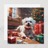 Stoute kerstpuppy, Schattige, grappig, Cartoon Feestdagenkaart (Voorkant / Achterkant)