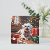 Stoute kerstpuppy, Schattige, grappig, Cartoon Feestdagenkaart (Staand voorkant)