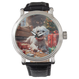 Stoute kerstpuppy, Schattige, grappig, Cartoon Horloge