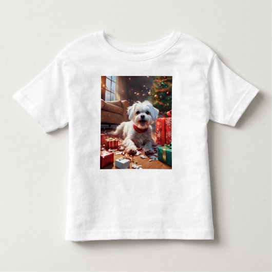 Stoute kerstpuppy, Schattige, grappig, Cartoon Kinder Shirts (Voorkant)
