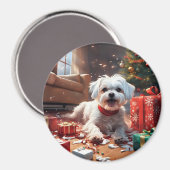 Stoute kerstpuppy, Schattige, grappig, Cartoon Magneet (Voorkant / Achterkant)