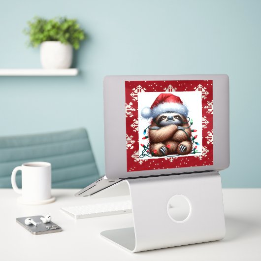 stoute kerstverlichting luiaard sticker (Laptop op bureau)