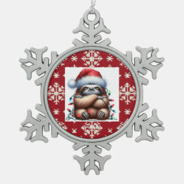 stoute kerstverlichting luiaard tin sneeuwvlok ornament