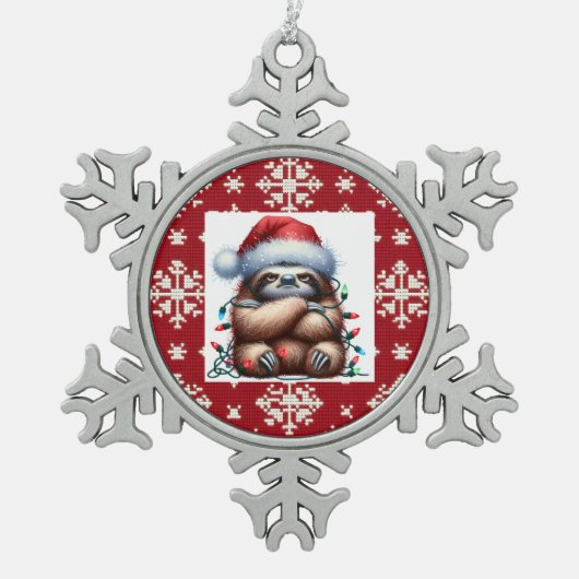 stoute kerstverlichting luiaard tin sneeuwvlok ornament (Voorkant)