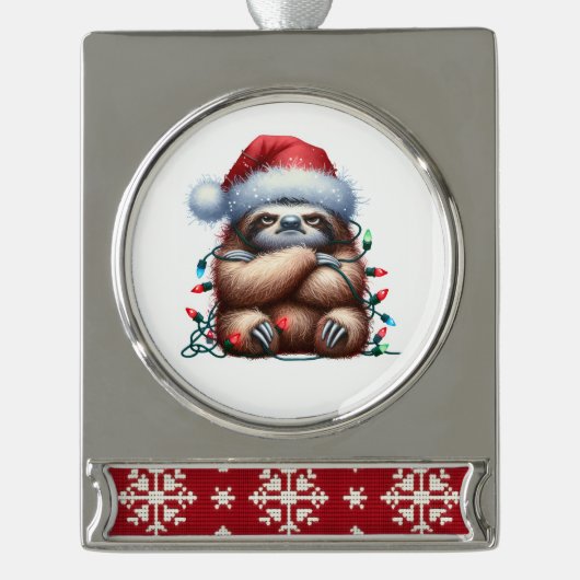 stoute kerstverlichting luiaard verzilverd banner ornament (Voorkant)