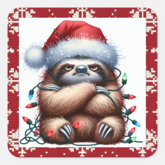 stoute kerstverlichting luiaard vierkante sticker (Voorkant)