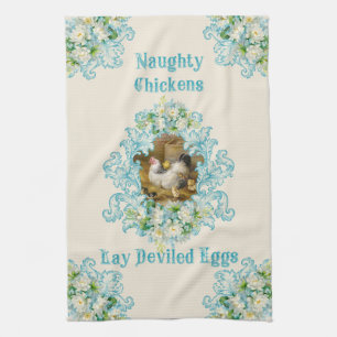 Stoute Kippen Leggen Duivelse Eieren Turquoise Theedoek