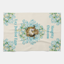 Stoute kippen leggen turquoise eieren theedoek