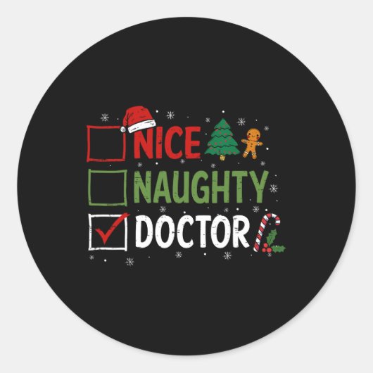 Stoute Leuke Dokter Kerstpyjama Kerstman Ronde Sticker (Voorkant)