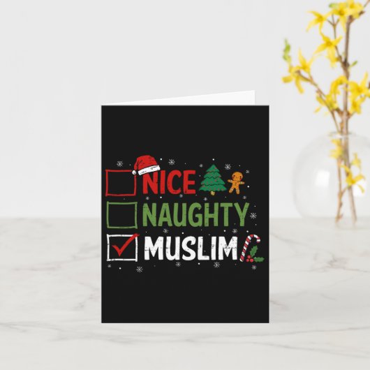 Stoute Leuke Moslim Kerst Pyjama Kerstman Kaart (Gele Bloem)