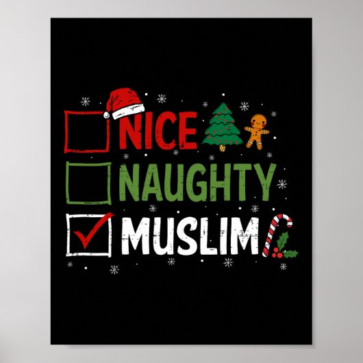 Stoute Leuke Moslim Kerst Pyjama Kerstman Poster (Voorkant)