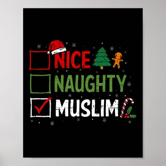 Stoute Leuke Moslim Kerst Pyjama Kerstman Poster (Voorkant)