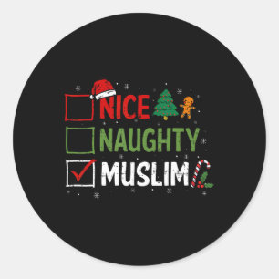 Stoute Leuke Moslim Kerst Pyjama Kerstman Ronde Sticker