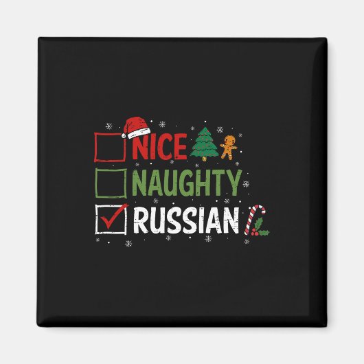 Stoute Leuke Russische Kerstpyjama Kerstman Magneet (Voorkant)