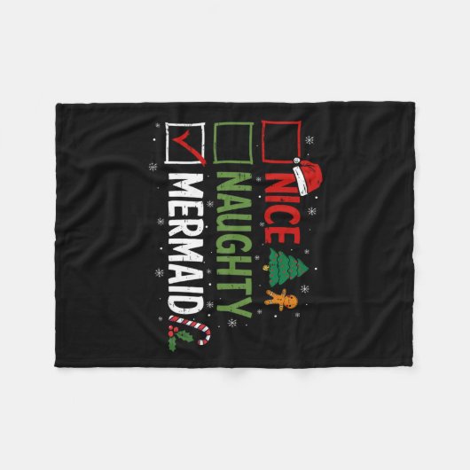 Stoute Leuke Zeemeermin Kerstpyjama Kerstman Fleece Deken (Voorkant (Horizontaal))