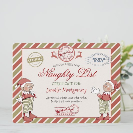 Stoute Lijst Certificaat van Sinterklaas Kaart (Staand voorkant)
