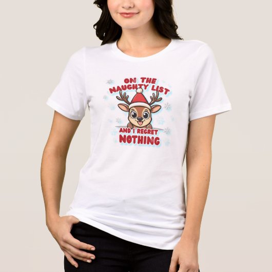 Stoute Lijst & Geen Spijt Kerst Rendier Tri-Blend Shirt (Voorkant)