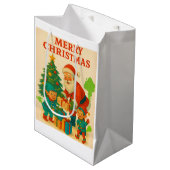 Stoute Lijst Goedgekeurd Grappige Kerstman & Hond Medium Cadeauzakje (Voorkant Gekanteld)