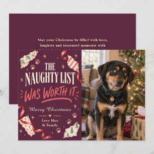 Stoute Lijst Grappige Hond Kerst Foto Feestdagenkaart