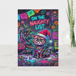 Stoute Lijst Kerstkaart – Neon Graffiti Kat Kaart