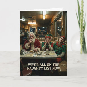 Stoute Lijst Kerstmannen Elfen Diner Donkere Humor Kaart