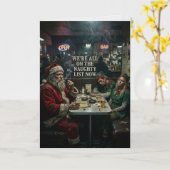Stoute Lijst Kerstmannetje Elfen Diner Kaart (Gele Bloem)