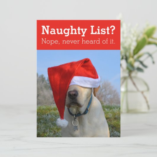 Stoute lijst? Nooit van gehoord grapje foto Feestdagenkaart (Staand voorkant)