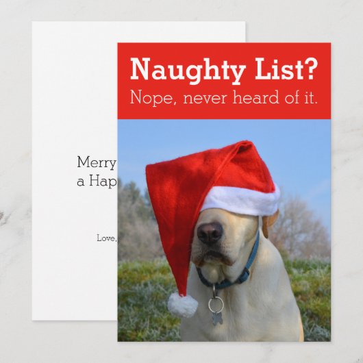 Stoute lijst? Nooit van gehoord grapje foto Feestdagenkaart (Voorkant / Achterkant)