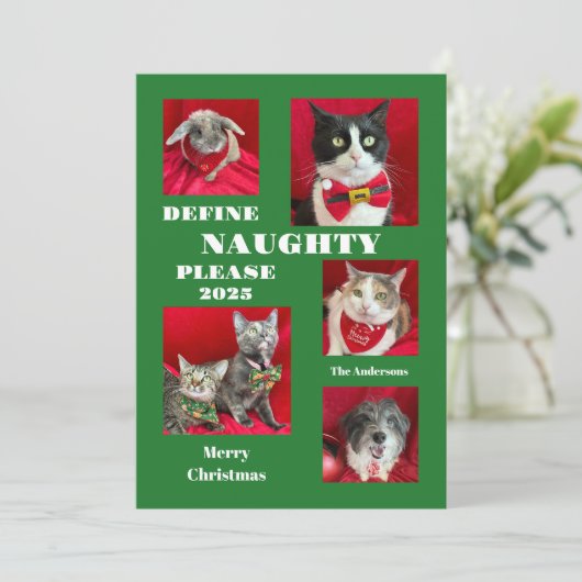 Stoute lijst Pet Photo Christmas Flat Kaart (Staand voorkant)