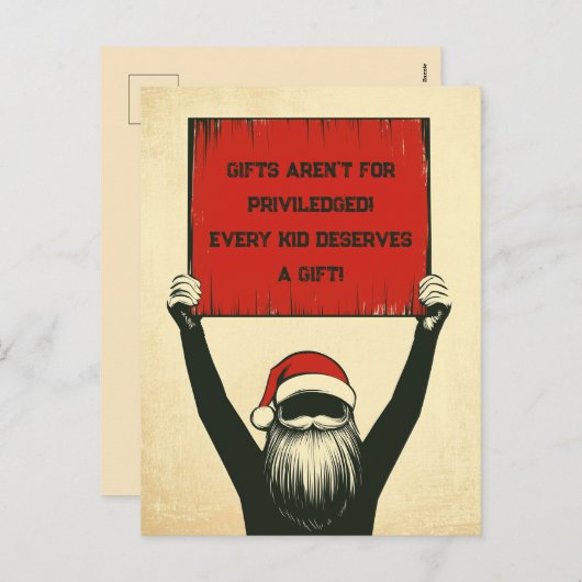 Stoute man protesteert tegen kerstman feestdagenkaart (Voorkant / Achterkant)