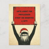 Stoute man protesteert tegen kerstman feestdagenkaart (Voorkant)