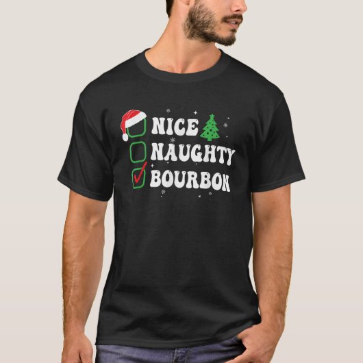 Stoute Nette Bourbon Kerstlijst Grappige Kerstmis T-shirt (Voorkant)