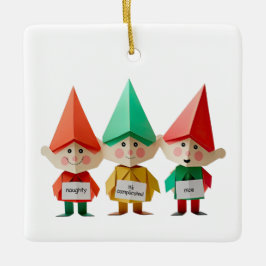 Stoute Nette Gecompliceerde Kerstelfjes grappig Keramisch Ornament
