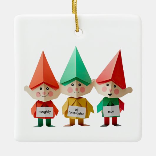 Stoute Nette Gecompliceerde Kerstelfjes grappig Keramisch Ornament (Voorkant)