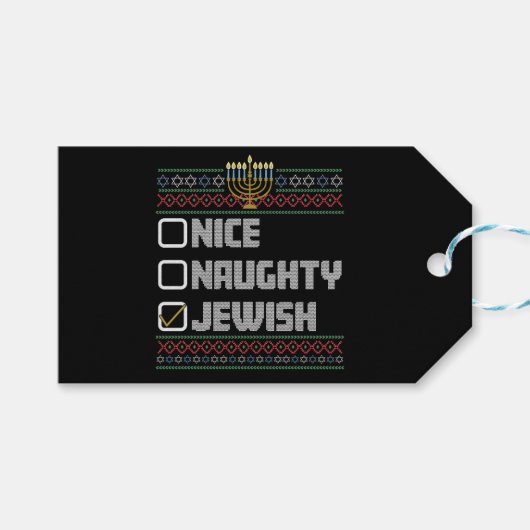 Stoute Nette Joodse Kerstman Lelijke Kerst Hanukka Cadeaulabel (Voorkant (Horizontaal))
