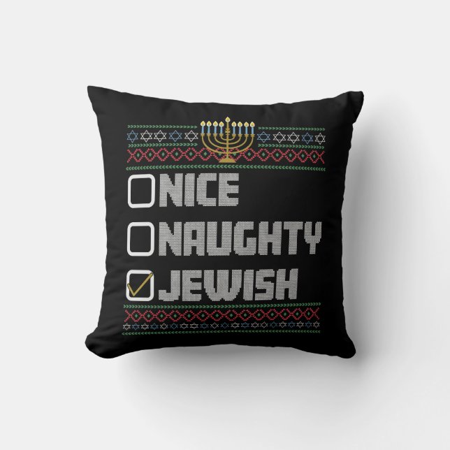 Stoute Nette Joodse Kerstman Lelijke Kerst Hanukka Kussen (Voorkant)