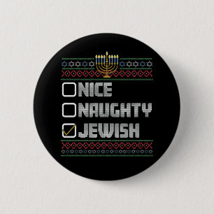 Stoute Nette Joodse Kerstman Lelijke Kerst Hanukka Ronde Button 5,7 Cm
