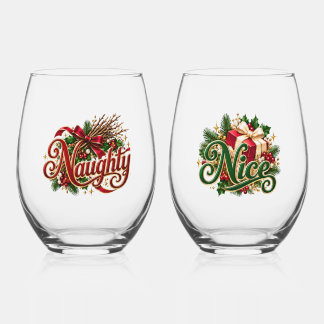Stoute Nette Kerst Typografie Paar Wijnglas Zonder Voet