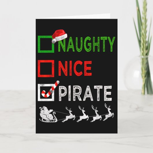 Stoute Nette Piraat Kerst Pyjama Grappige Kerstman Kaart (Voorkant)