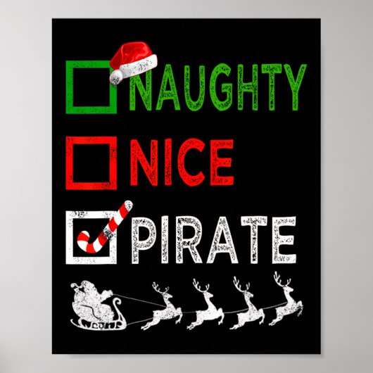 Stoute Nette Piraat Kerst Pyjama Grappige Kerstman Poster (Voorkant)